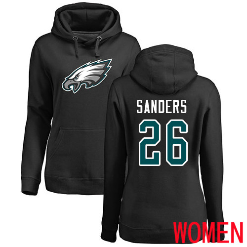 Women Philadelphia Eagles #26 Miles Sanders Black Name and Number Logo NFL Pullover Hoodie Sweatshirts->nfl t-shirts->Sports Accessory